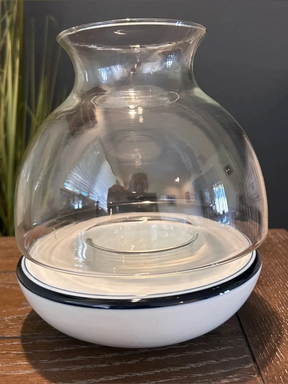 Vintage Dansk International Blue & White Ceramic Hurricane Lamp Candle Holder